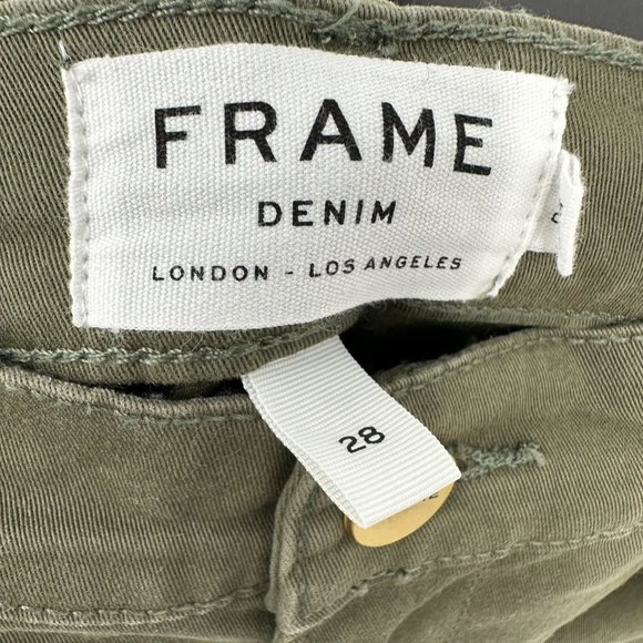 Frame Denim Le High Straight Olive Khaki Green Chino Pants Raw Step Hems Size 26 - Picture 6 of 10